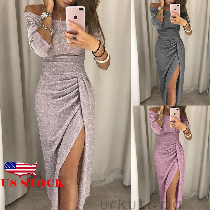 Hirigin Off-Shoulder Long Sleeve Bodycon Dress