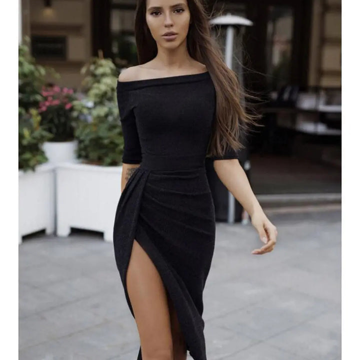 Hirigin Off-Shoulder Long Sleeve Bodycon Dress