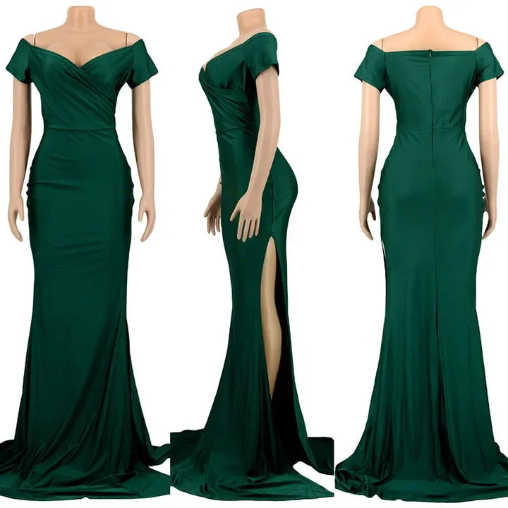 "Sexy Off-the-Shoulder V-Neck Mermaid Evening Dress"