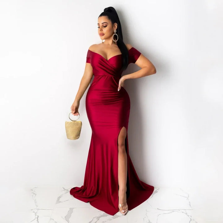 "Sexy Off-the-Shoulder V-Neck Mermaid Evening Dress"