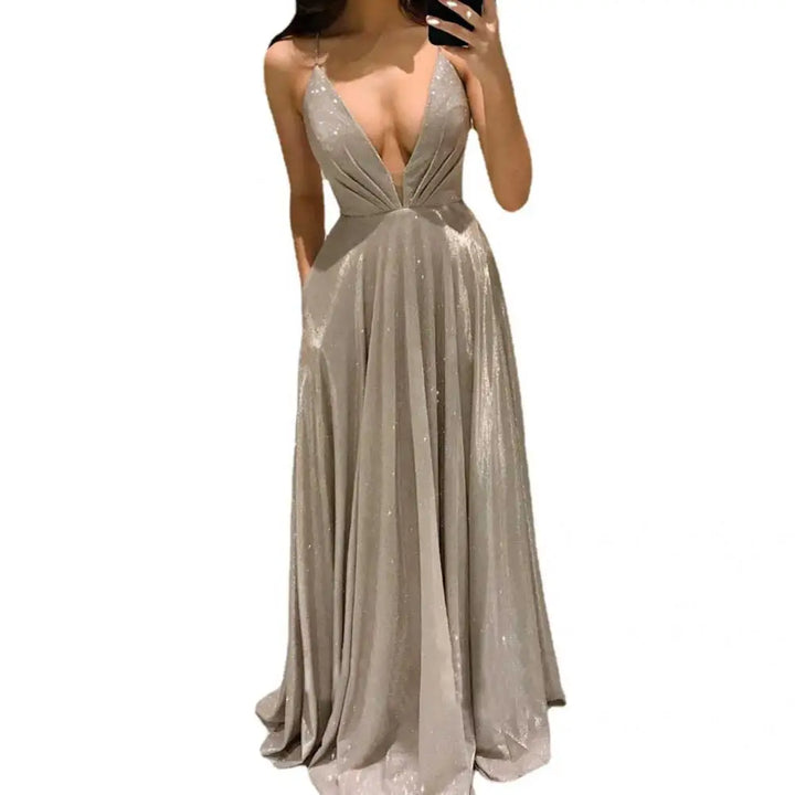 "Popular Low Cut Backless Formal Dress with Straps"