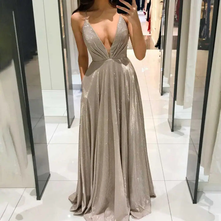 "Popular Low Cut Backless Formal Dress with Straps"