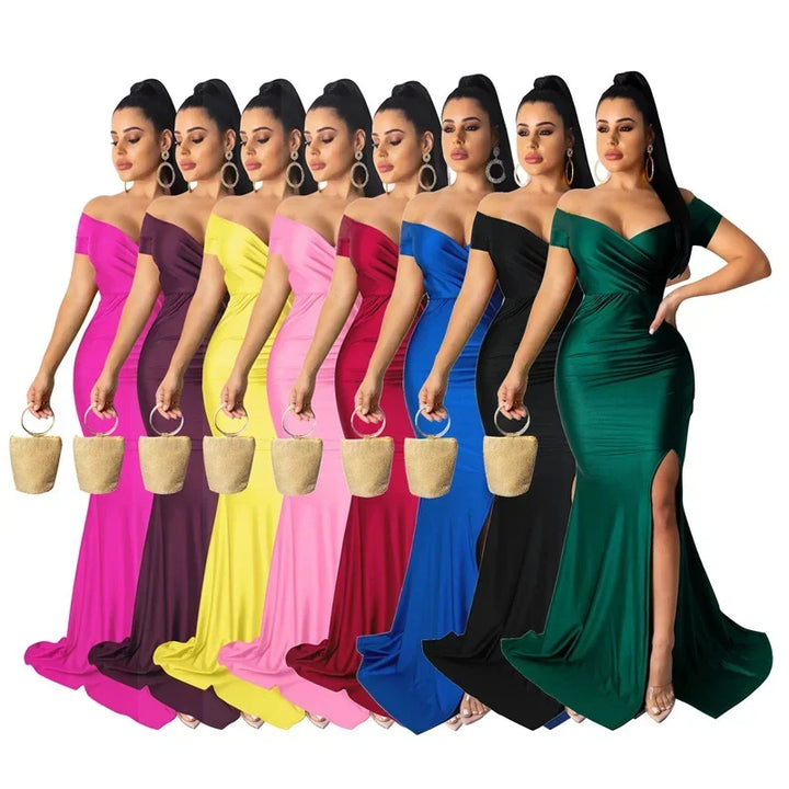 "Sexy Off-the-Shoulder V-Neck Mermaid Evening Dress"