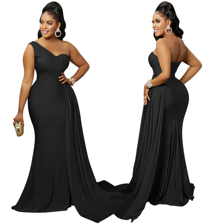 "Sexy One-Shoulder Sleeveless Maxi Evening Dress"