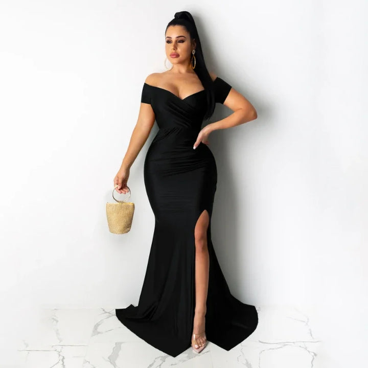 "Sexy Off-the-Shoulder V-Neck Mermaid Evening Dress"