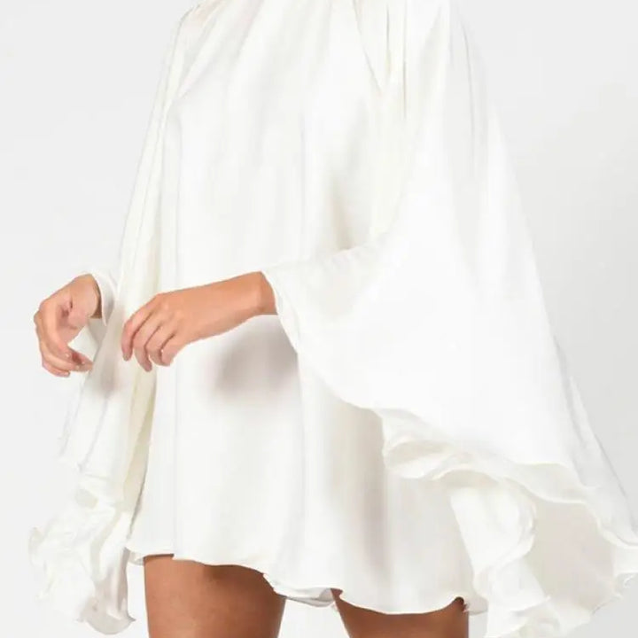 "Modi girl White Back less Turtle neck Mini Dress with Ruffled Sleeves"