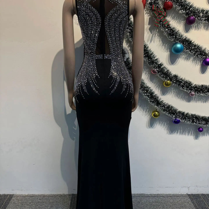 "Mesh Rhinestone Bodycon Prom Dress with O-Neck"