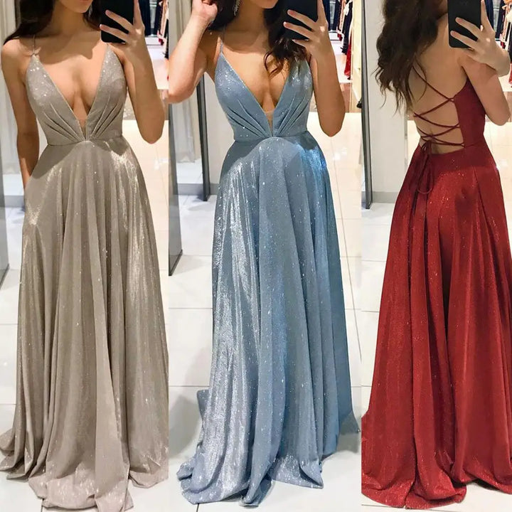 "Popular Low Cut Backless Formal Dress with Straps"