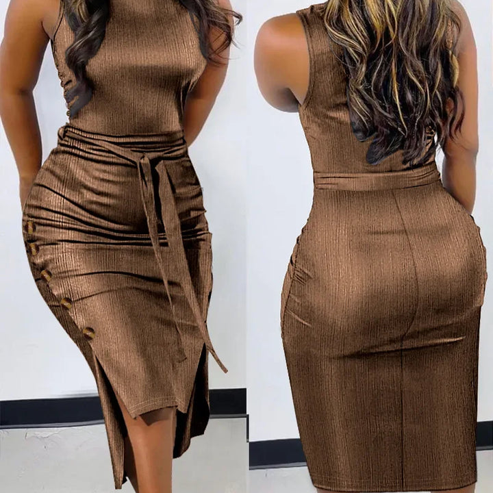 "Elegant Mock Neck Bodycon Dress with Tied Detail"