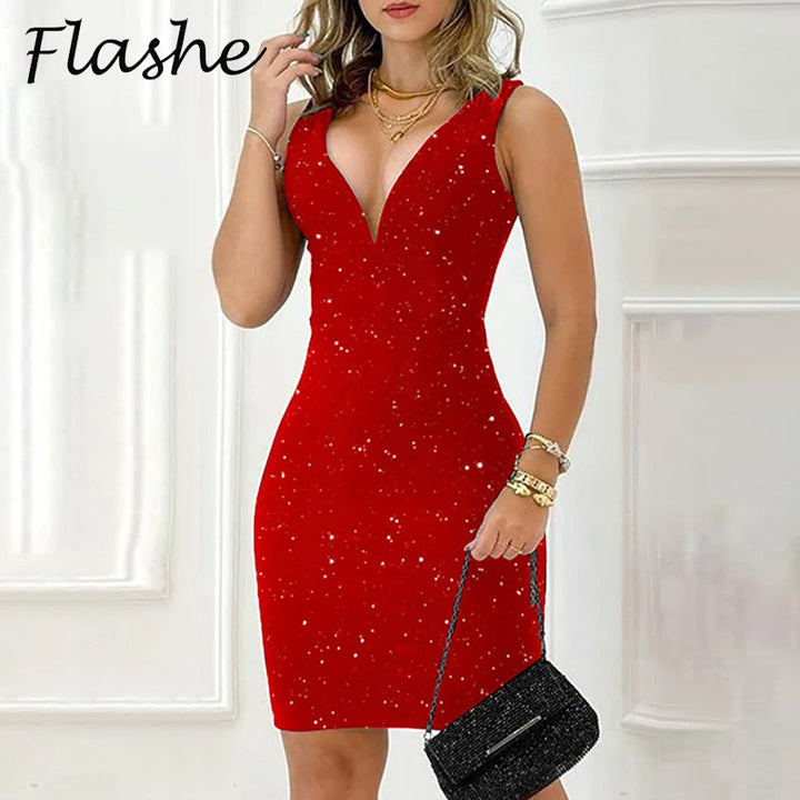 "Elegant V-Neck Bodycon Short Dress for Summer"